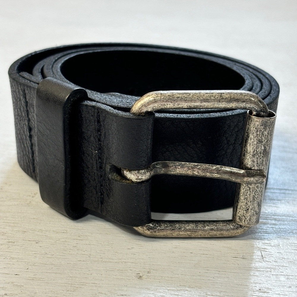 H&M Black Leather‎ Belt Men's 35"-36" Silver Tone Buckle